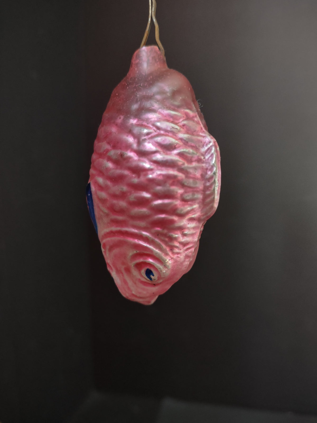 Vintage Pink Glass Christmas Ornament Ribbed Textured Imperfect [8095]