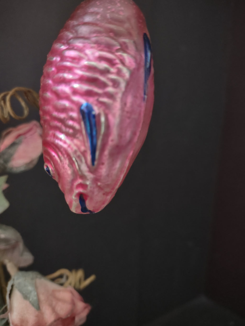 Vintage Pink Glass Christmas Ornament Ribbed Textured Imperfect [8095]