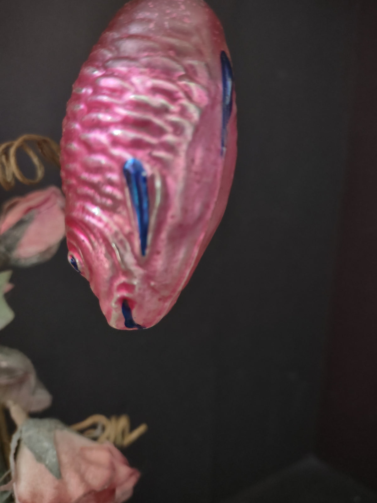 Vintage Pink Glass Christmas Ornament Ribbed Textured Imperfect [8095]