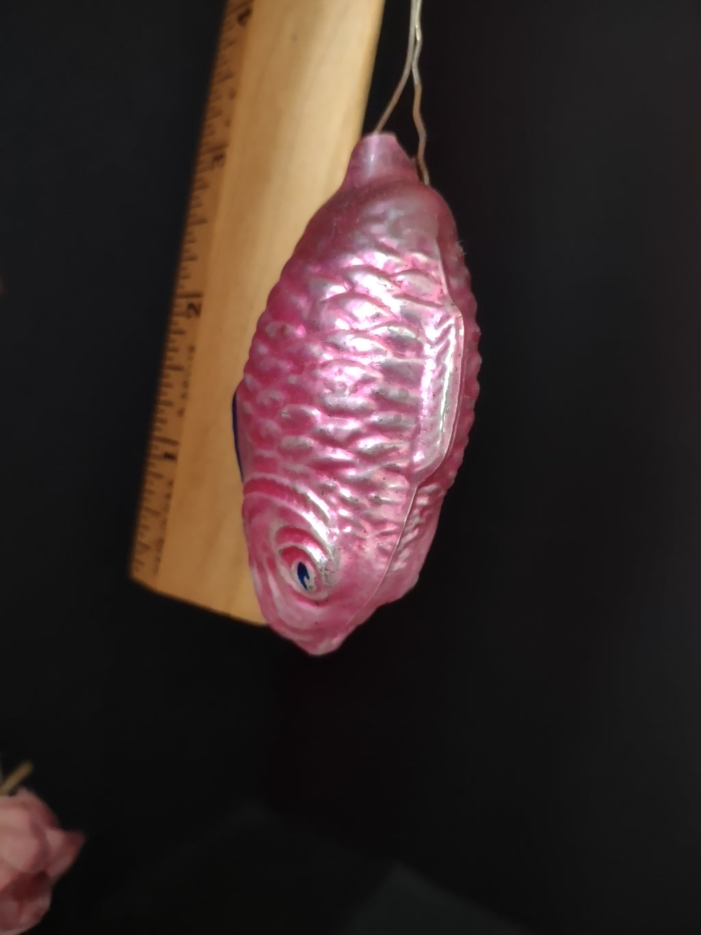 Vintage Pink Glass Christmas Ornament Ribbed Textured Imperfect [8095]