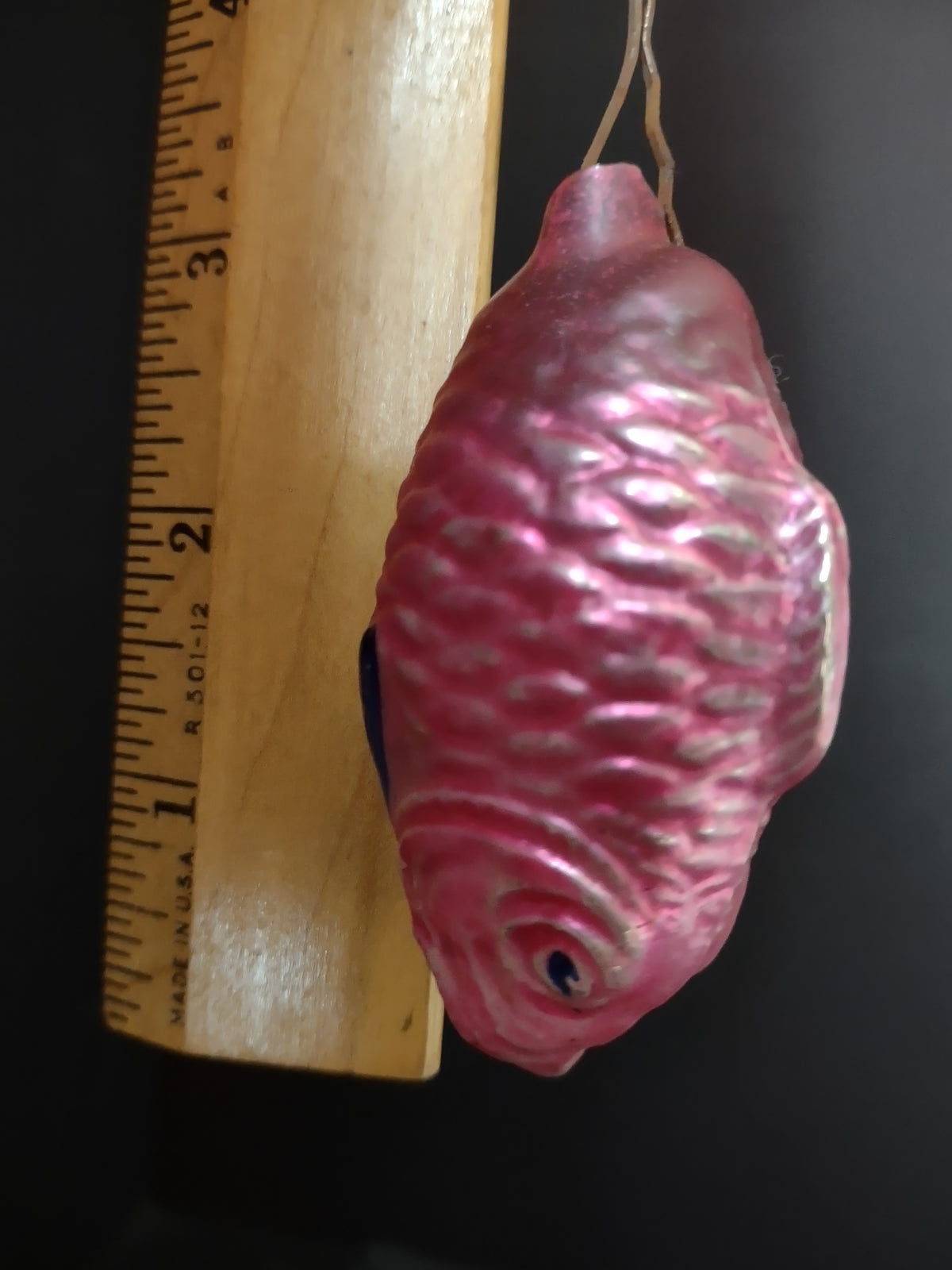 Vintage Pink Glass Christmas Ornament Ribbed Textured Imperfect [8095]