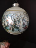 Vintage Christmas Ornament Off-White Round Dancing Scene Reproduction [8097]