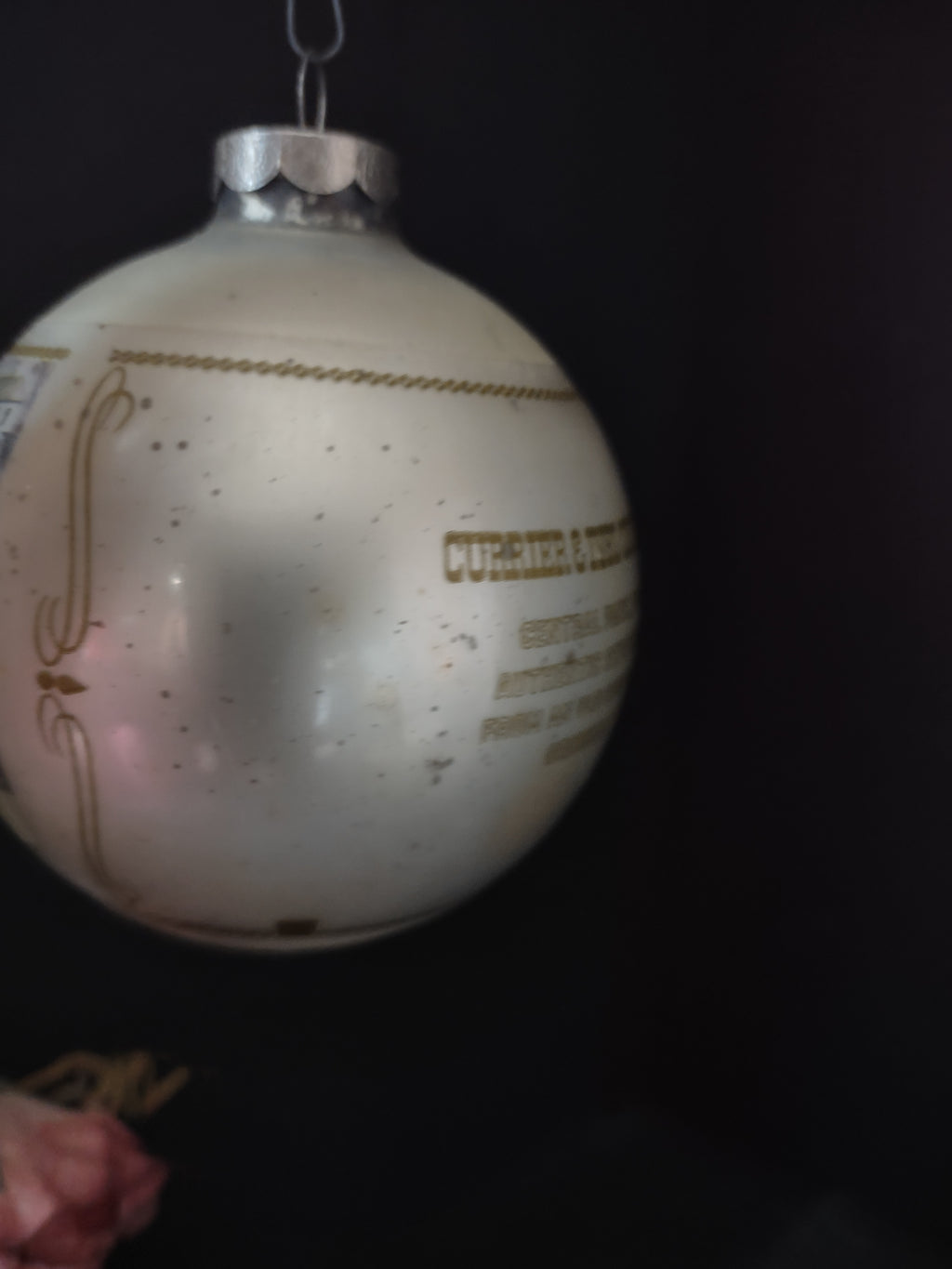 Vintage Christmas Ornament Off-White Round Dancing Scene Reproduction [8097]