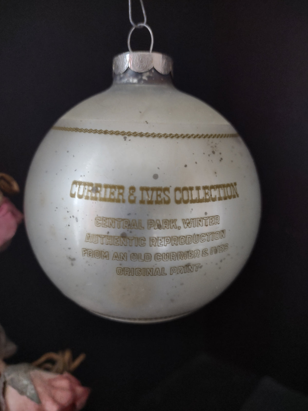 Vintage Christmas Ornament Off-White Round Dancing Scene Reproduction [8097]