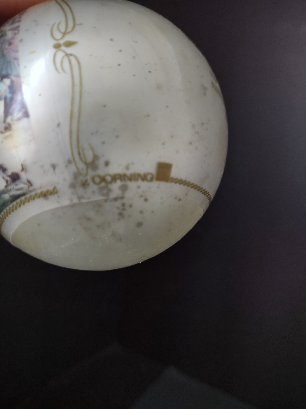 Vintage Christmas Ornament Off-White Round Dancing Scene Reproduction [8097]