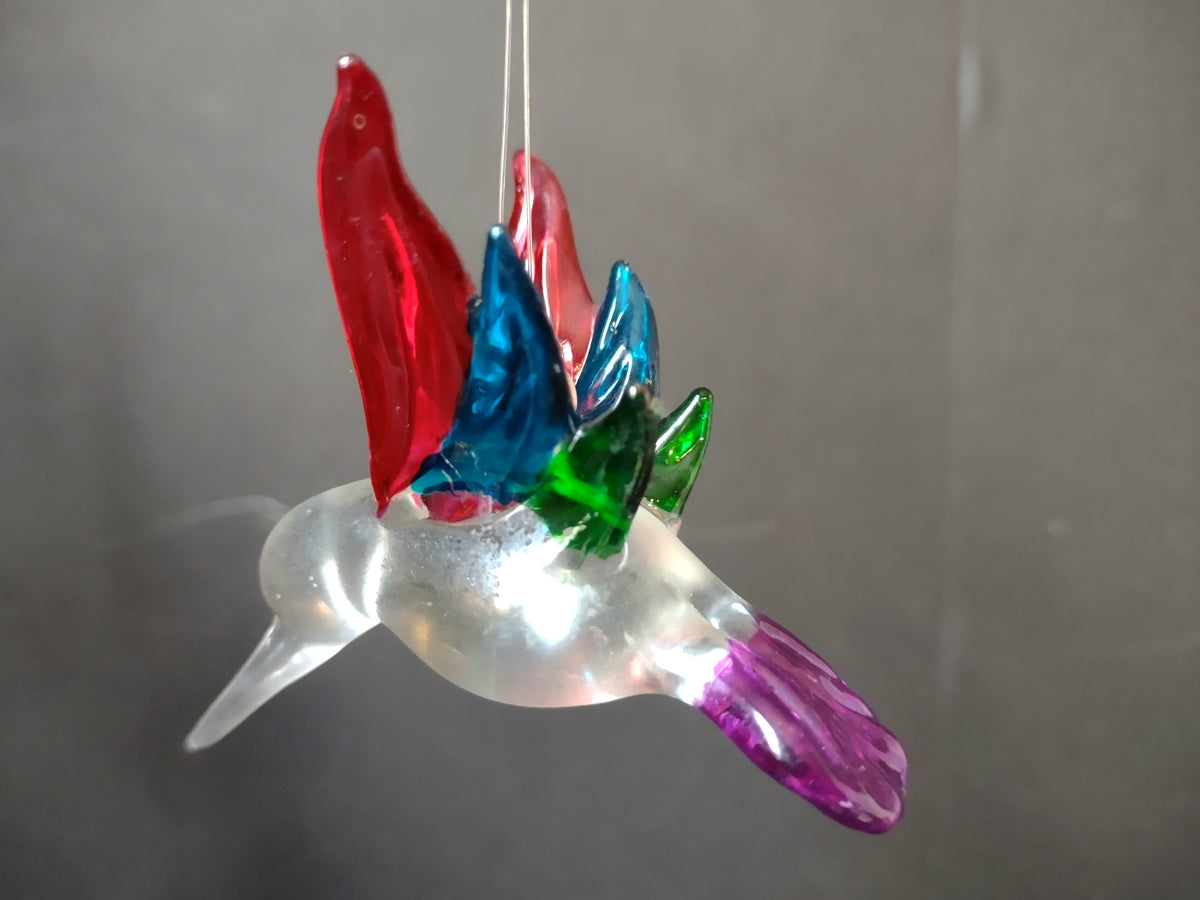 Vintage Glass Hummingbird Christmas Ornament Red Blue Green Pink Bird [8098]
