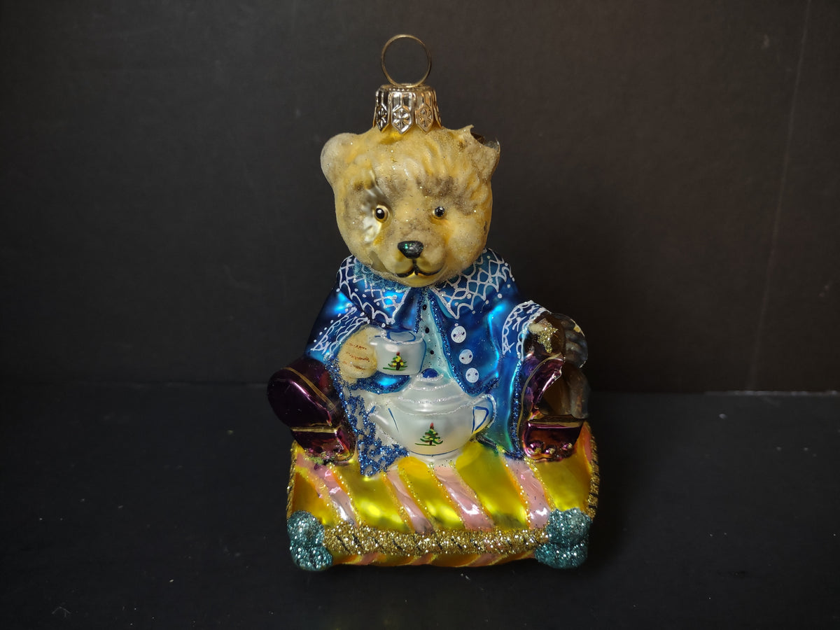 Vintage Spode Teddy Bear Christmas Ornament Blue Jacket 4 Inch IMPERFECT [8100]