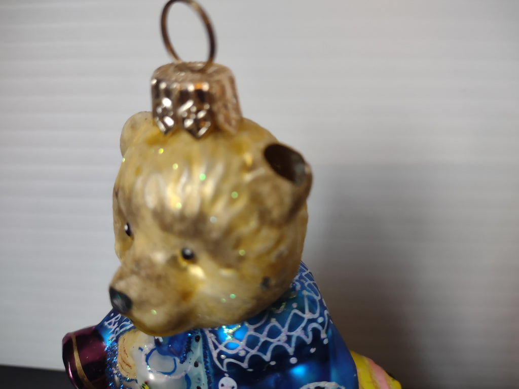 Vintage Spode Teddy Bear Christmas Ornament Blue Jacket 4 Inch IMPERFECT [8100]