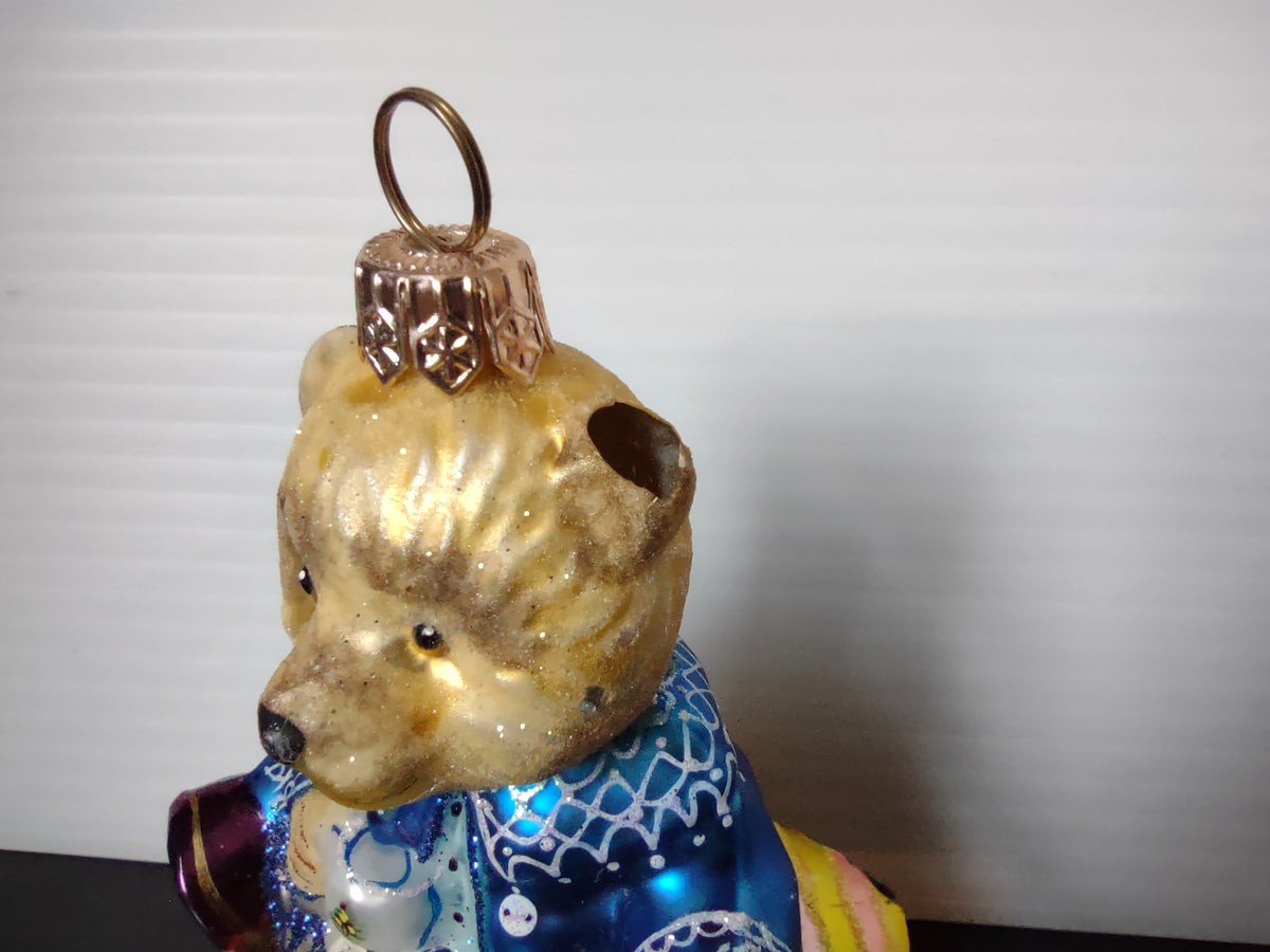 Vintage Spode Teddy Bear Christmas Ornament Blue Jacket 4 Inch IMPERFECT [8100]