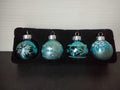 Vintage Christmas Ornaments Set of 4 Turquoise Flat Bottom Silver Glitter [8101]