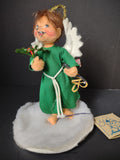 Vintage Annalee Mobilitee Christmas Angel Figurine Green Dress Holly [8105n]