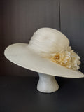 Vintage Cappelli Off-White Wide Brim Floral Sun Hat Cream Flowers [8116n]