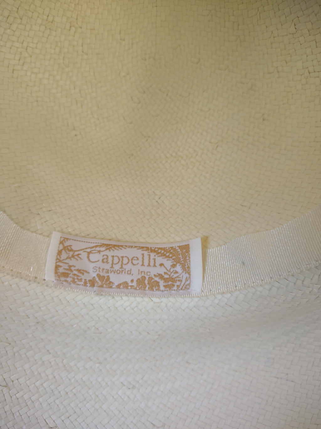 Vintage Cappelli Off-White Wide Brim Floral Sun Hat Cream Flowers [8116n]