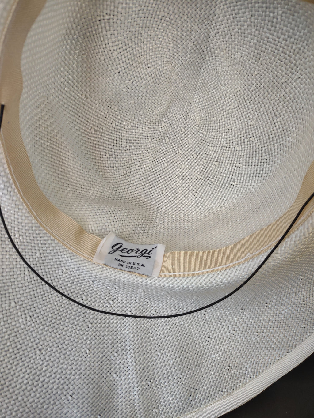 Vintage Georgi White Wide Brim Floral Hat with Net Veil Wedding Garden Party [8117n]