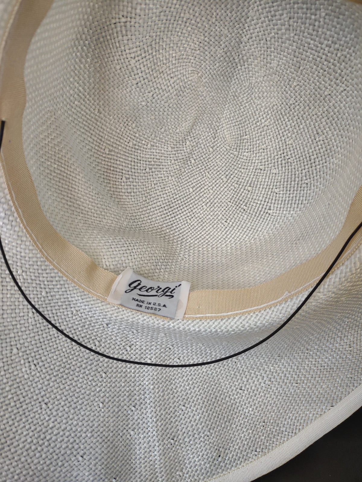 Vintage Georgi White Wide Brim Floral Hat with Net Veil Wedding Garden Party [8117n]