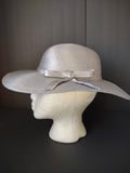 Vintage Silver Gray Wide Brim Woven Hat with Bow Women's Dress Hat [8118n]