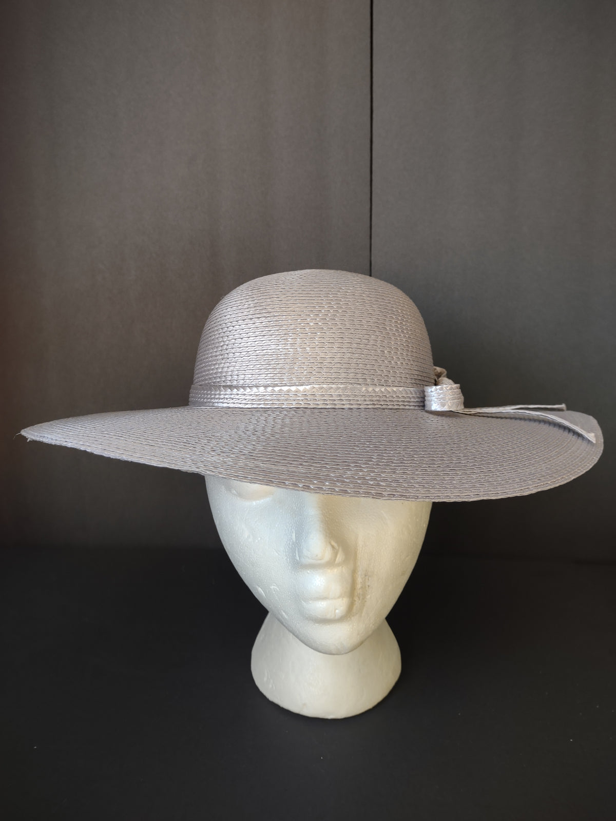 Vintage Silver Gray Wide Brim Woven Hat with Bow Women's Dress Hat [8118n]