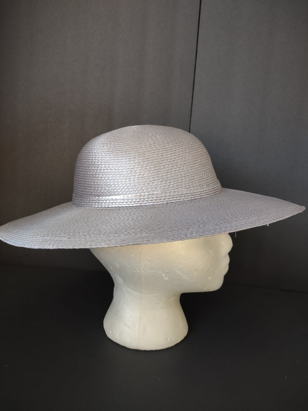 Vintage Silver Gray Wide Brim Woven Hat with Bow Women's Dress Hat [8118n]