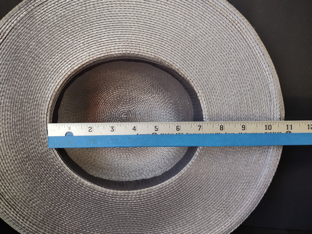Vintage Silver Gray Wide Brim Woven Hat with Bow Women's Dress Hat [8118n]