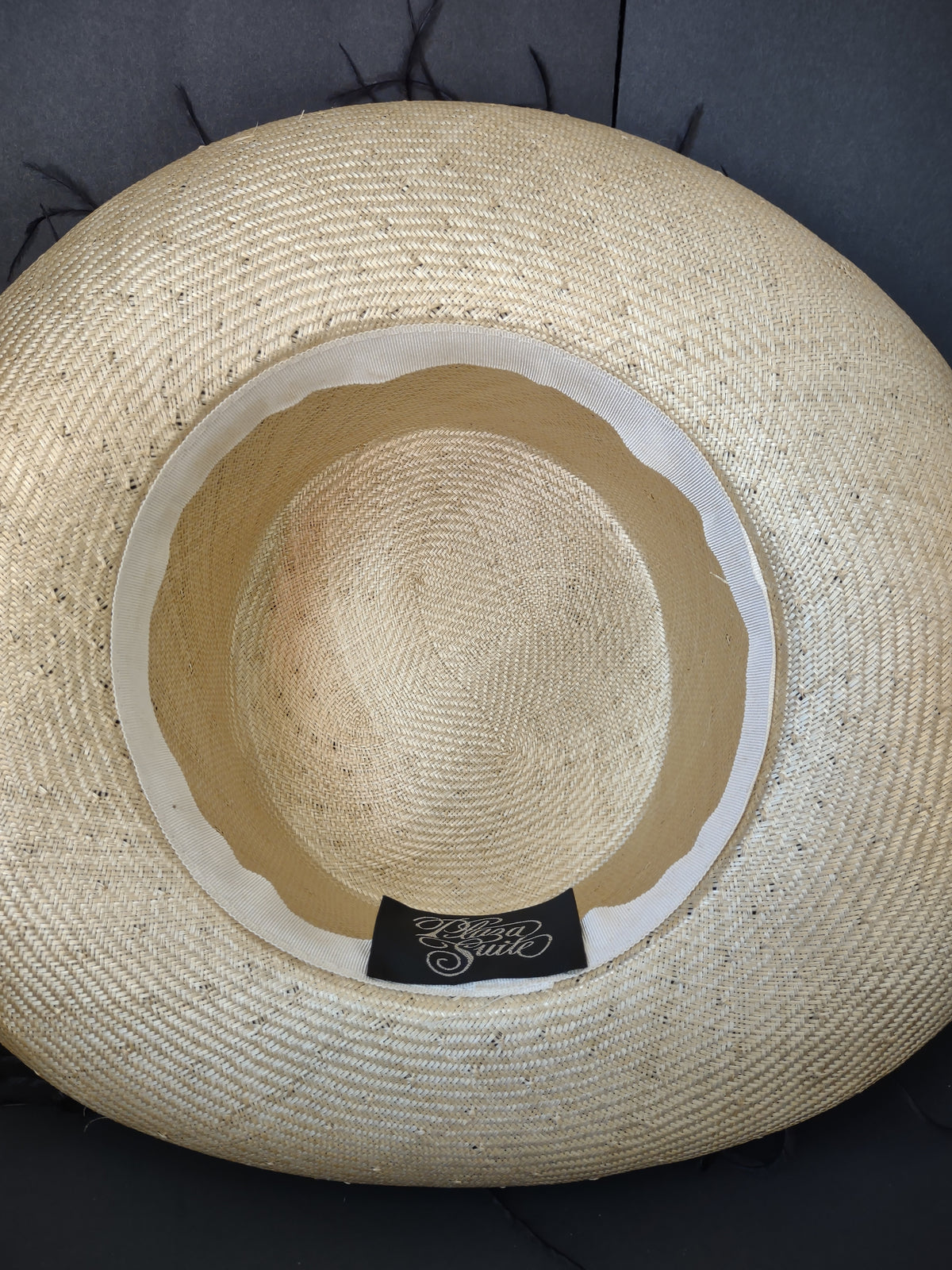 Vintage Gold Woven Wide Brim Hat Black Feather Trim Women's Dress Hat [8119n]