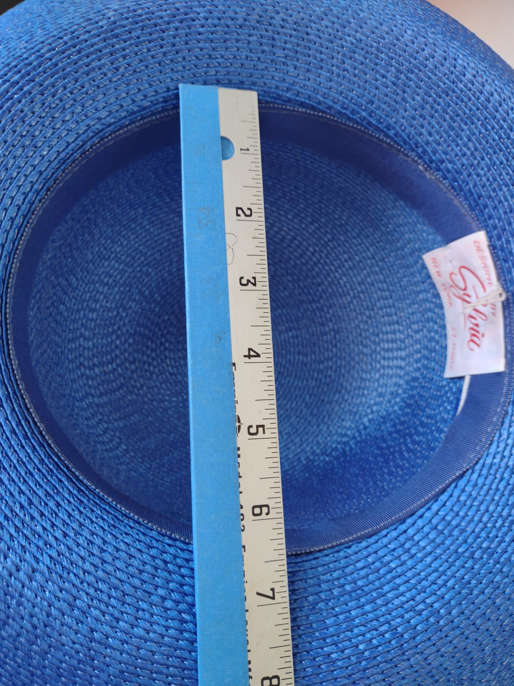 Vintage Designer Sylvia Blue Wide Brim Hat with Feather Trim Dress Hat [8120n]