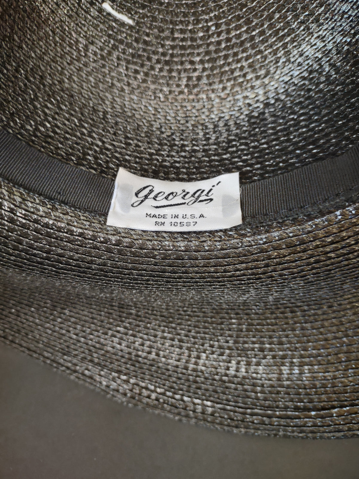 Vintage George's Black Wide Brim Woven Hat White Bow Women's Dress Hat [8121n]