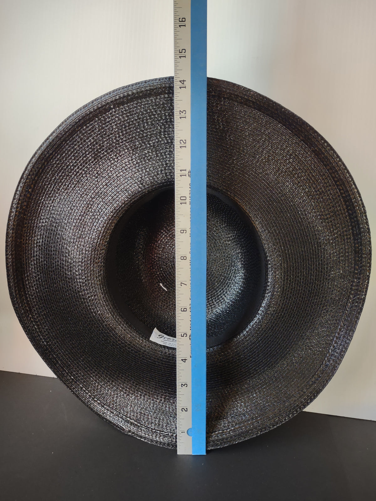 Vintage George's Black Wide Brim Woven Hat White Bow Women's Dress Hat [8121n]