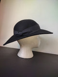 Vintage Nordstrom Black Wool Felt Wide Brim Hat Bow Made in Italy [8122n]