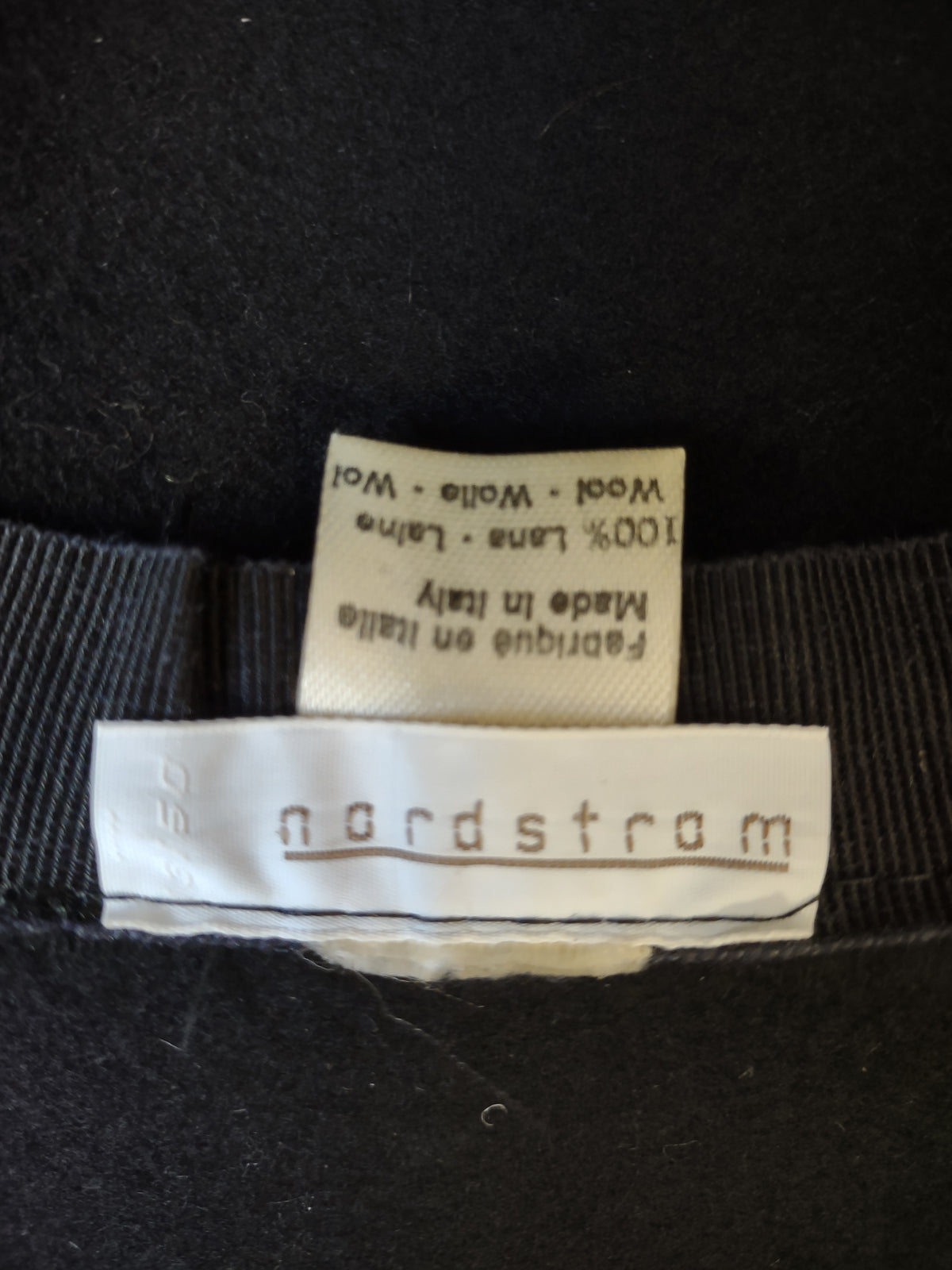 Vintage Nordstrom Black Wool Felt Wide Brim Hat Bow Made in Italy [8122n]
