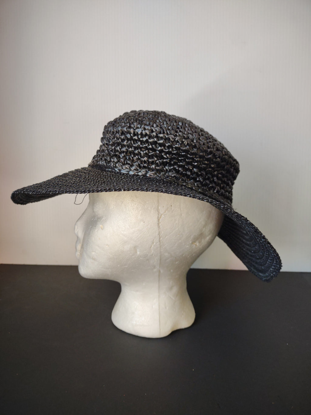Vintage Black Open Weave Wide Brim Sun Hat Women's Summer Garden Style [8123n]
