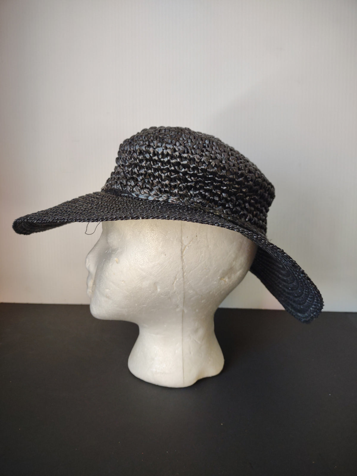 Vintage Black Open Weave Wide Brim Sun Hat Women's Summer Garden Style [8123n]