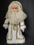 Vintage Santa Claus Figure White Faux Fur Gold Trim Blue Eyes Christmas 18" [8130n]