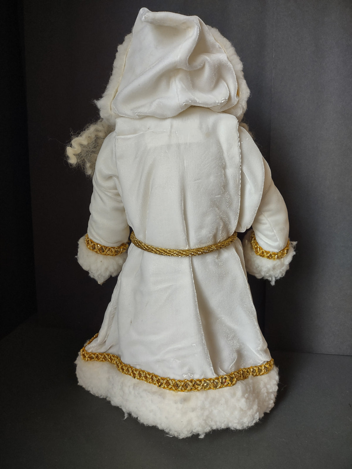 Vintage Santa Claus Figure White Faux Fur Gold Trim Blue Eyes Christmas 18" [8130n]