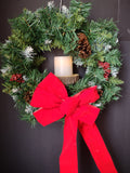 Vintage Paradise Christmas Wreath Red Bow Battery Flameless Candle 22" [8133n]