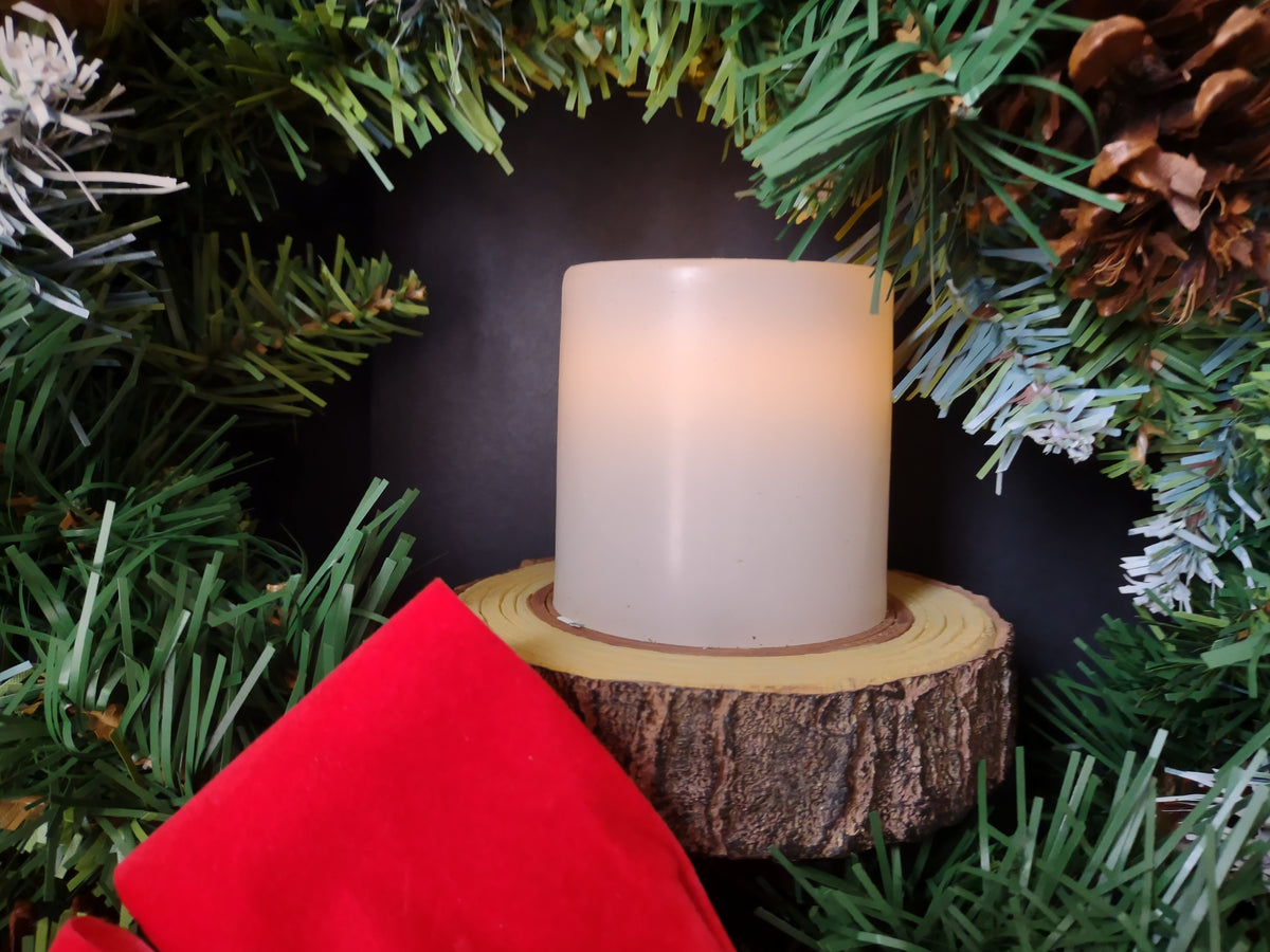 Vintage Paradise Christmas Wreath Red Bow Battery Flameless Candle 22" [8133n]