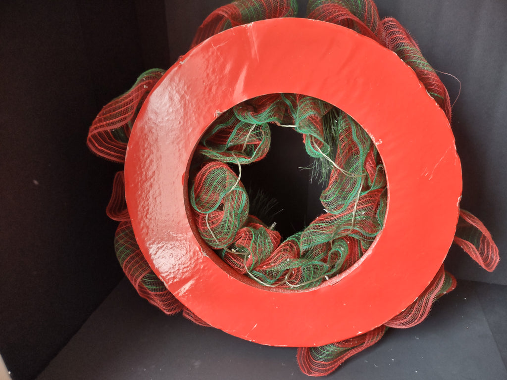 Vintage 22" LED Christmas Wreath Red Gold Mesh Ribbon Berries Green [8134n]