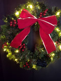 Vintage 18" LED 8 Function Christmas Wreath Red Bow Berries Pinecones [8135n]