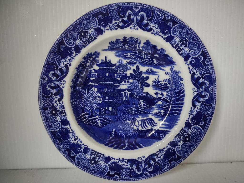 Vintage Copeland Flow Blue Wide Rim Bowl Pagoda Landscape Blue White [7444E]