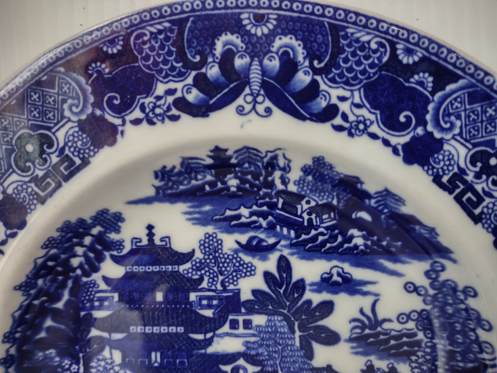 Vintage Copeland Flow Blue Wide Rim Bowl Pagoda Landscape Blue White [7444E]