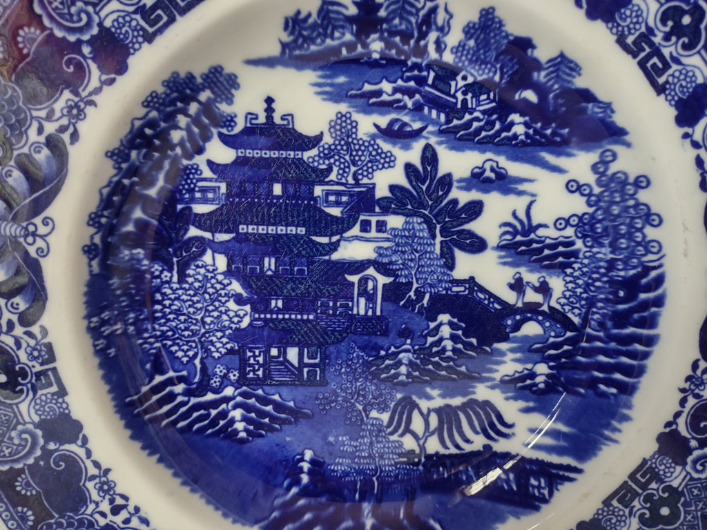 Vintage Copeland Flow Blue Wide Rim Bowl Pagoda Landscape Blue White [7444E]