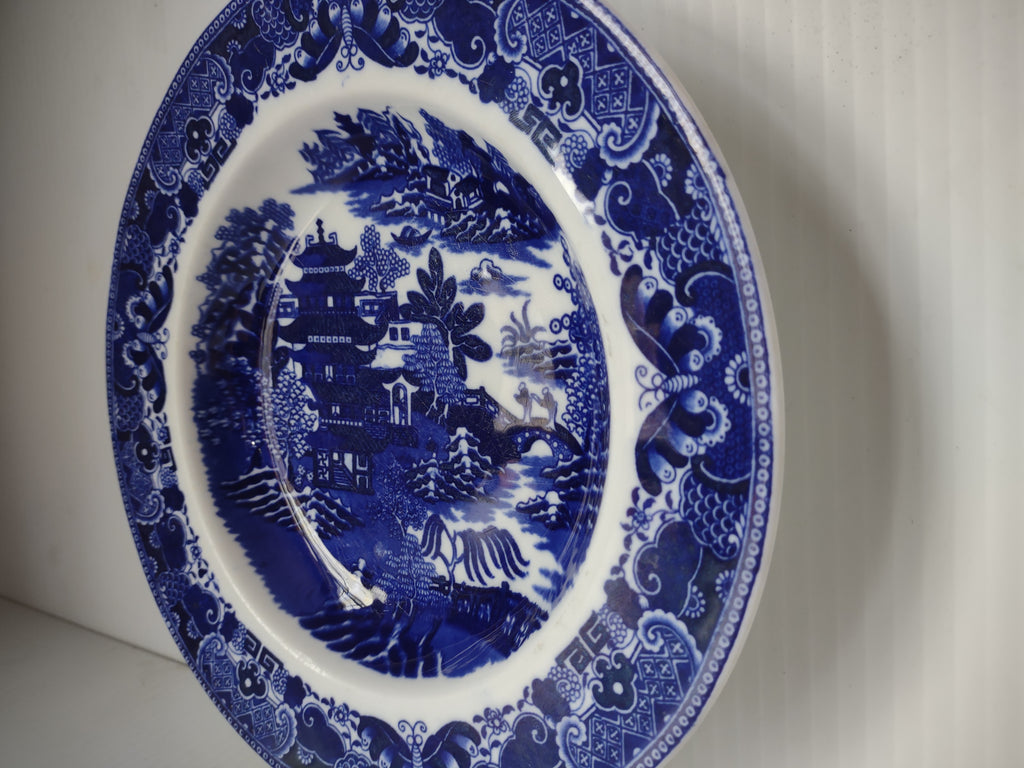 Vintage Copeland Flow Blue Wide Rim Bowl Pagoda Landscape Blue White [7444E]