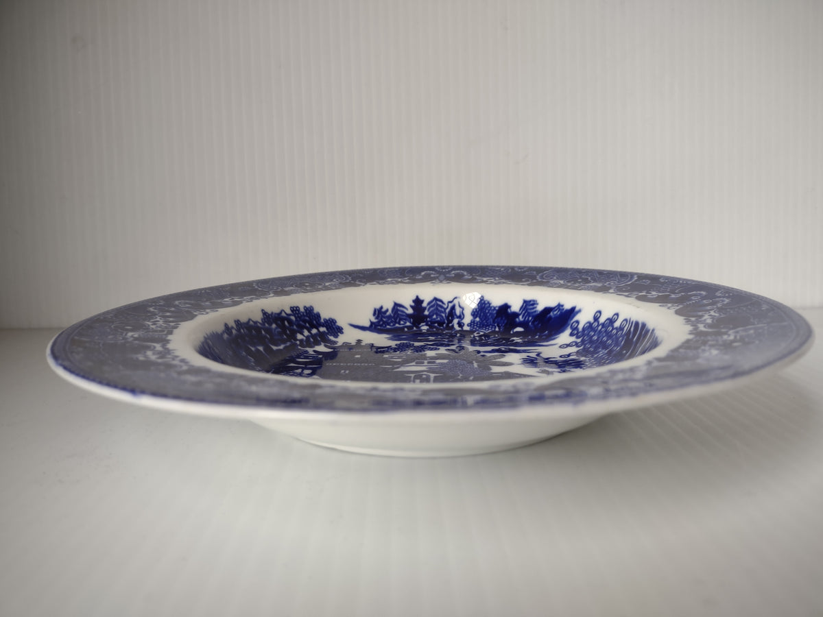 Vintage Copeland Flow Blue Wide Rim Bowl Pagoda Landscape Blue White [7444E]