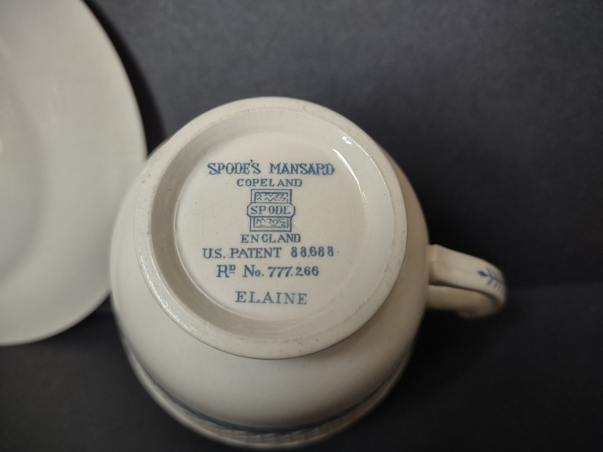 Vintage Spode Copeland Mansard Elaine Blue White Cup & Saucer Set [7454E]