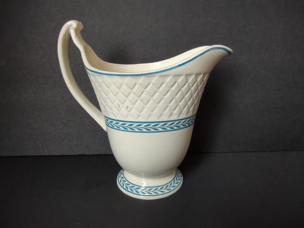 Vintage Blue White Woven Pattern Small Pitcher [7455E]