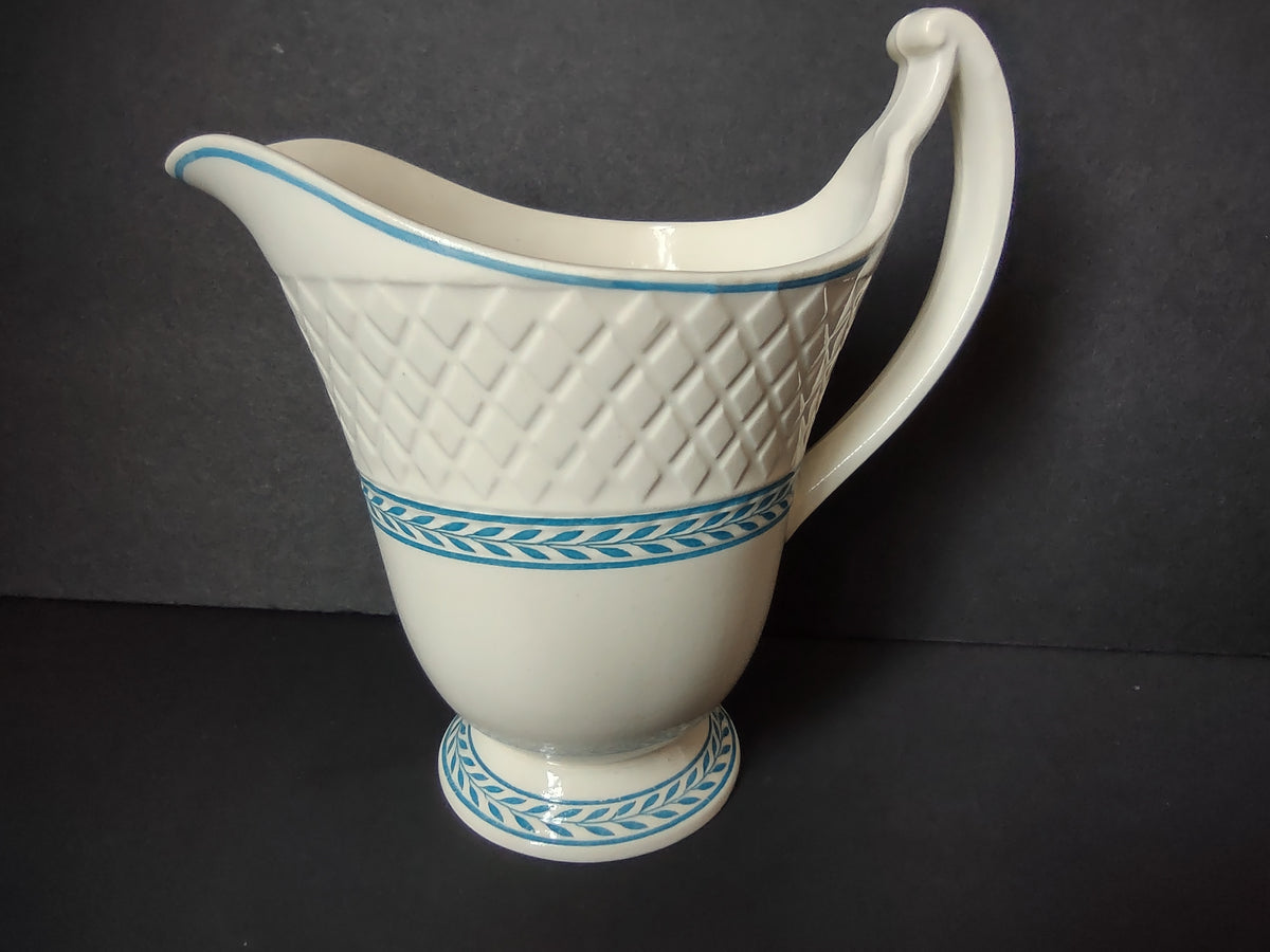 Vintage Blue White Woven Pattern Small Pitcher [7455E]