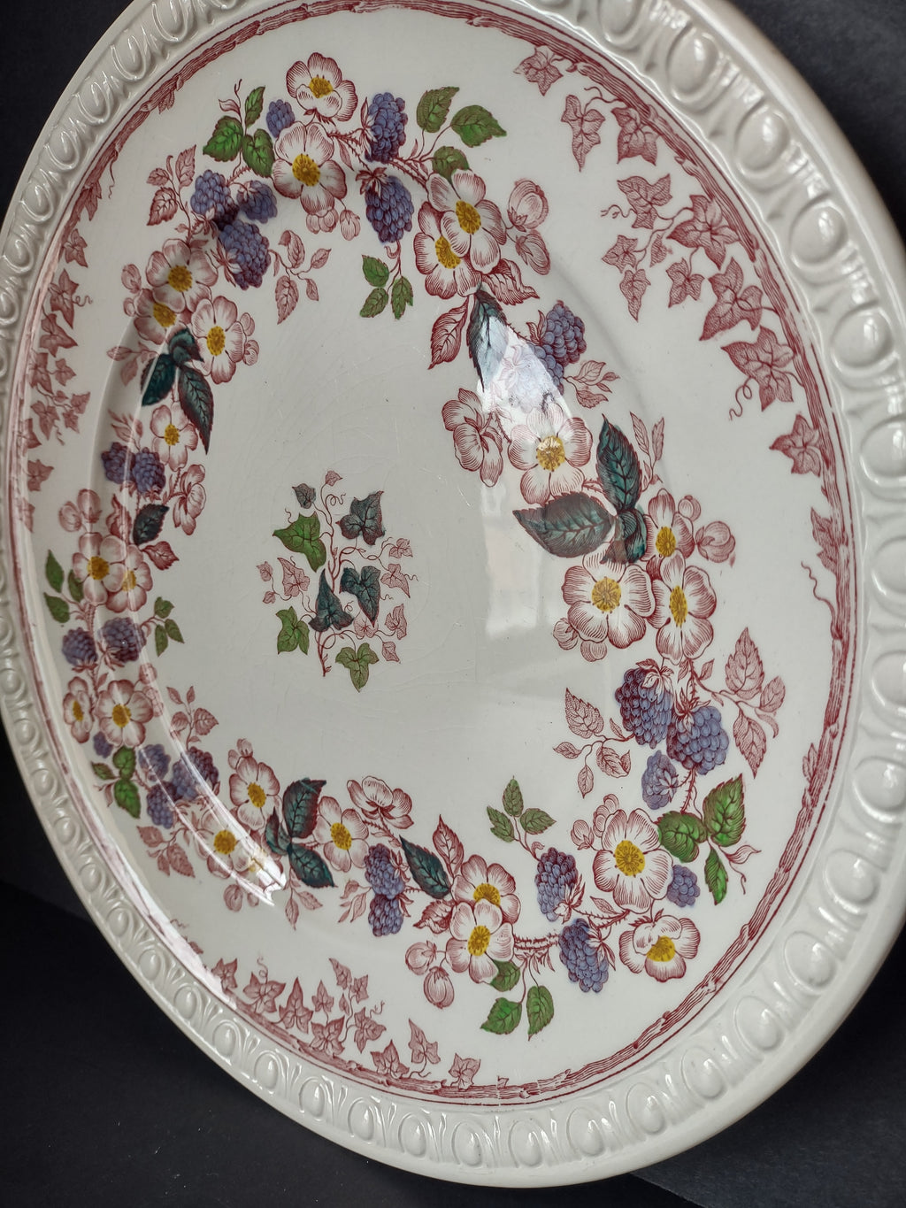 Vintage Copeland Spode Blackberry Floral Plate Pink Purple England [7459E]