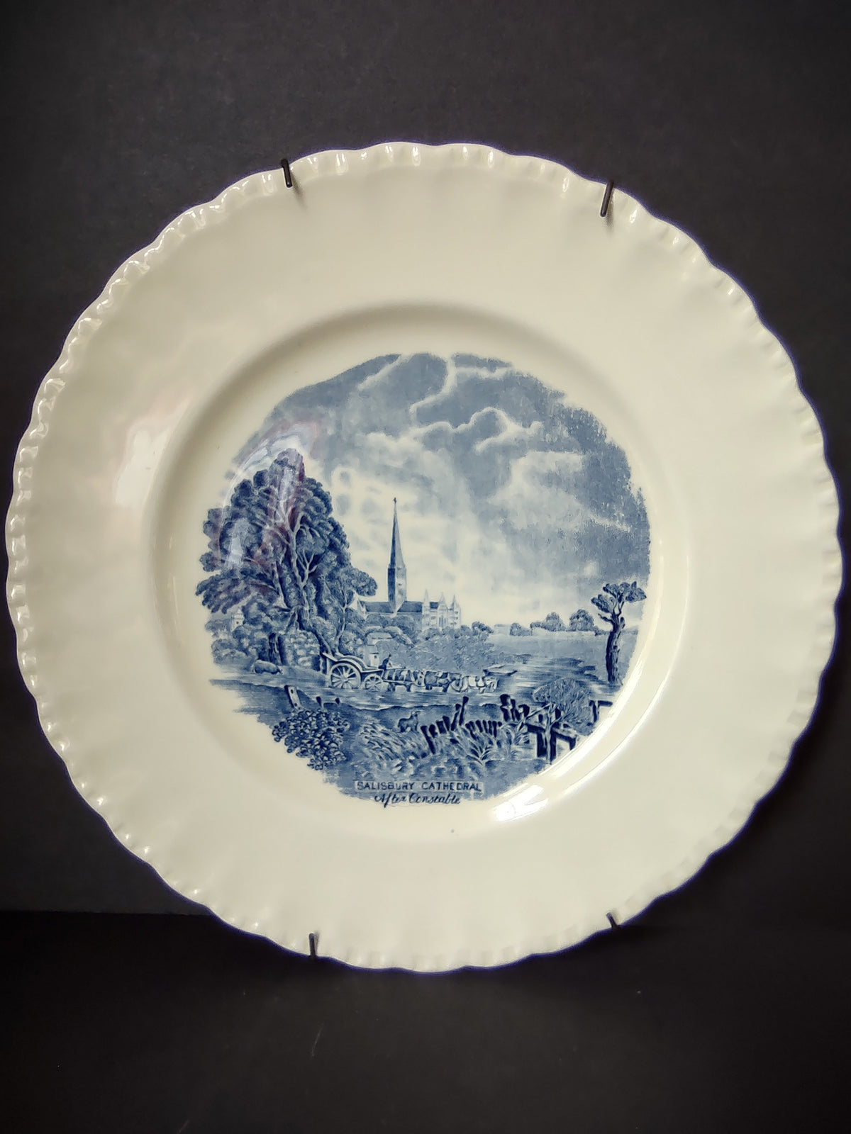 Vintage Grindley Scenes After Constable Blue White English Salisbury Cathedral Plate [7461E]