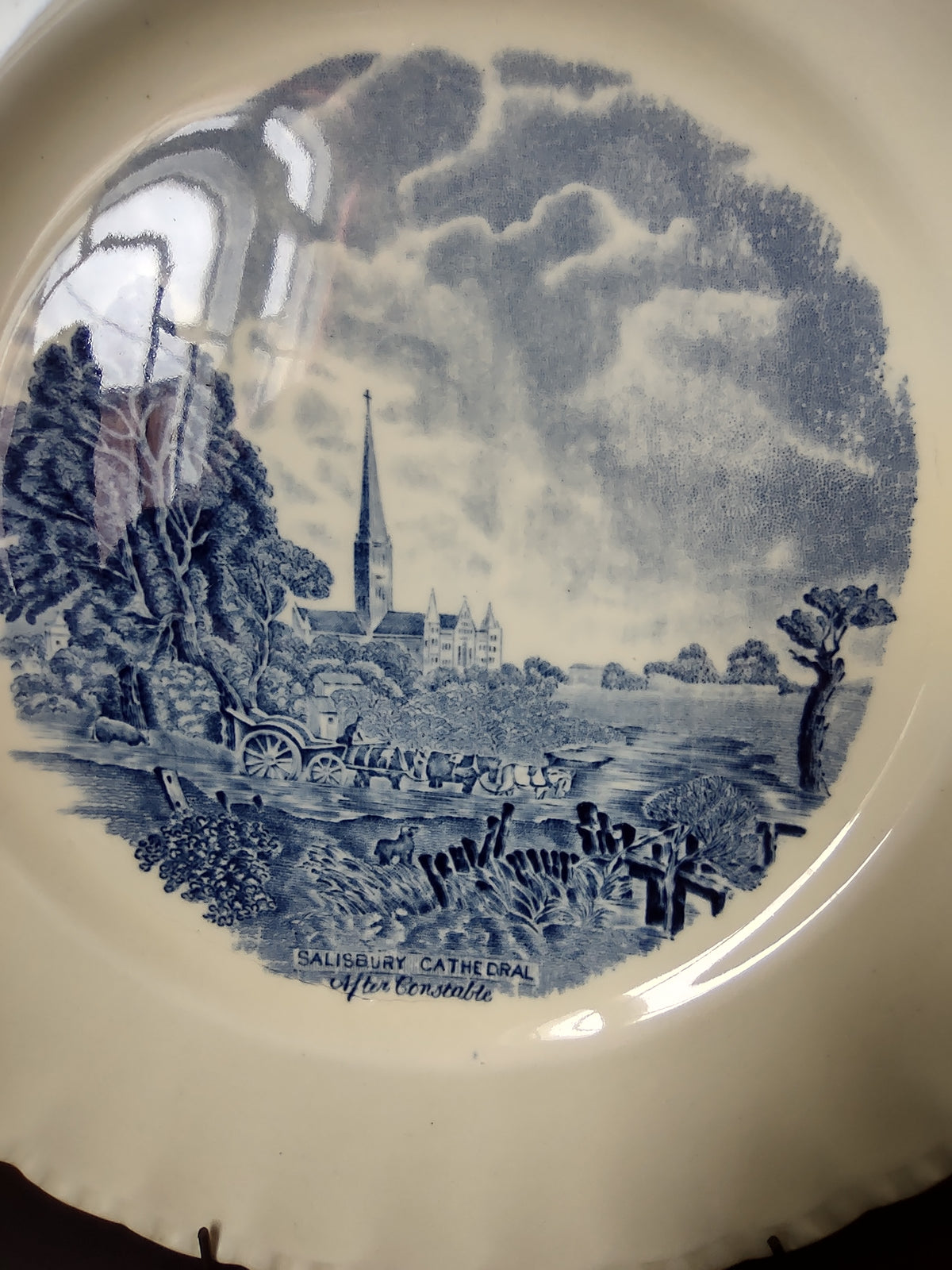 Vintage Grindley Scenes After Constable Blue White English Salisbury Cathedral Plate [7461E]