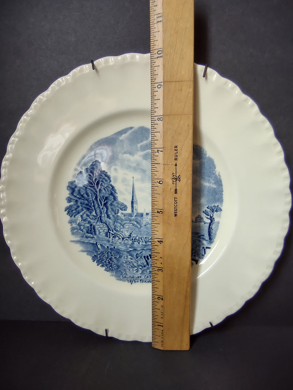 Vintage Grindley Scenes After Constable Blue White English Salisbury Cathedral Plate [7461E]