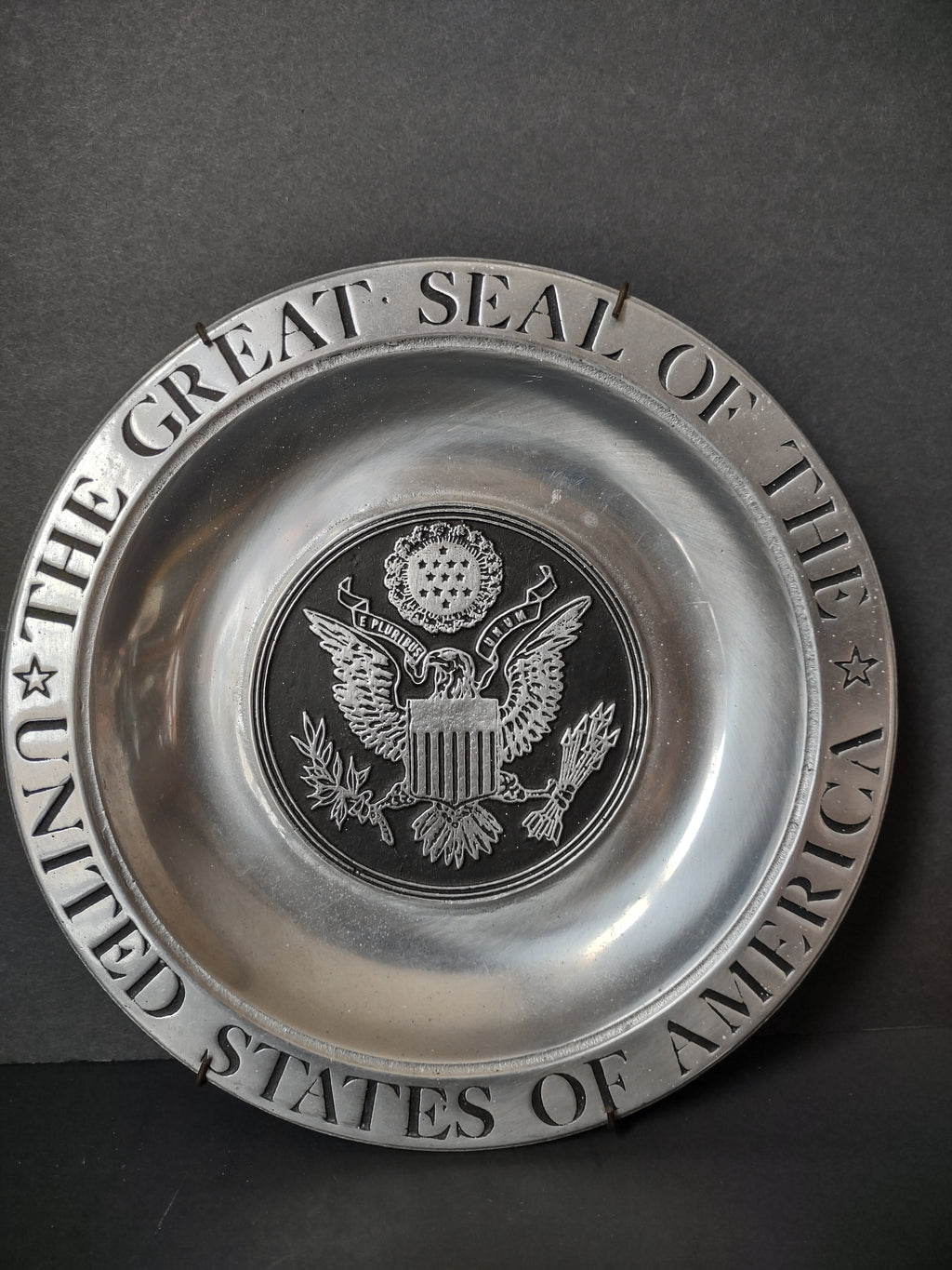 Vintage Pewter United States of America Great Seal Eagle Plate [7462E]